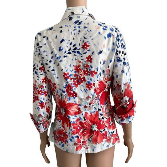 Floral Tie-Front Blouse - Red and Blue - Picture 2 of 10